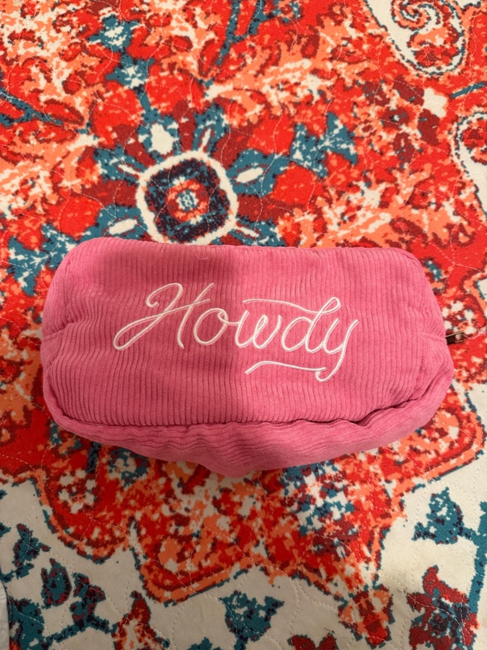 Pink 'Howdy' Corduroy Zip Pouch